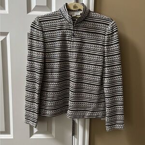 St. John Sport by Marie Gray Black & White Striped Zip-Up Sweater
